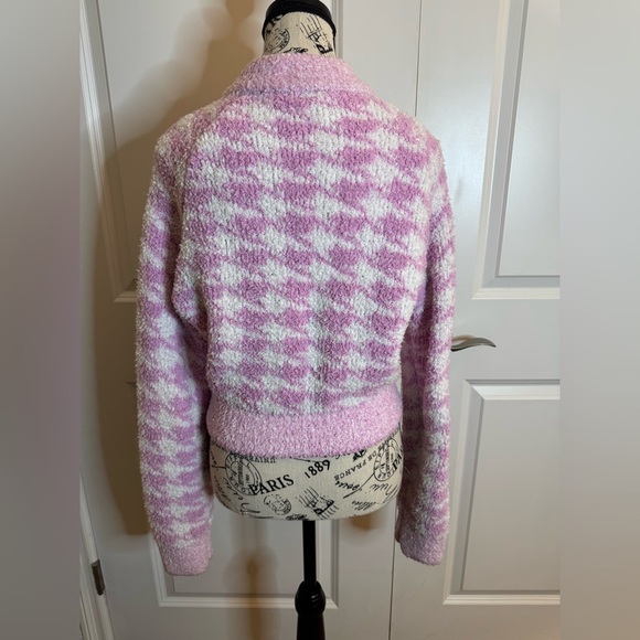 SKIMS Cozy Sweater Zip Up Petal Houndstooth‎ Pink Sz S/M - Picture 15 of 15